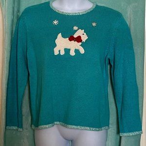 Ambria Teal Sweater w/Scotty Dog, Size L